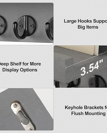 Lwenki Key Holder for Wall, Decorative Key and Mail Holder with Shelf Has Large Key Hooks for Bags, Coats, Umbrella – Paulownia Wood Key Hanger with Mounting Hardware (9.8”W x 6.7”H x 4.2”D)