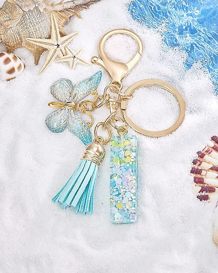 Fashion Alphabet Initial Letter Keychain Tassel Butterfly Pendant Key Ring for Purse Handbags Women Girl