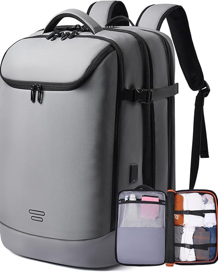Carry on Backpack Airline Approved for Men, Travel 50L Expandable backpack Luggage Fits 17.3 Inch Laptop with USB Charging Port(grey)