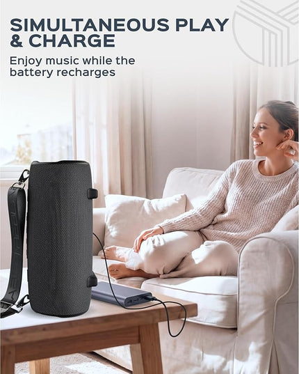 TREBLAB HD-Max Portable Bluetooth Speaker, 60W Loud Stereo Sound with Deep Bass, IPX7 Waterproof Outdoor Speaker, 20H Playtime, Powerbank, RGB Party Lights