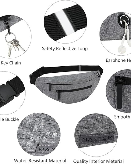 MAXTOP Large Crossbody Fanny Pack with 4-Zipper Pockets,Gifts for Enjoy Sports Festival Workout Traveling Running Casual Hands-Free Wallets Waist Pack Phone Bag Carrying All Phones