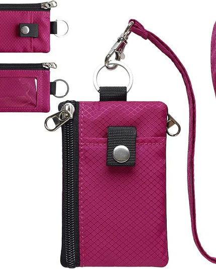 Minimalist RFID Blocking Small Wallet with ID Window,WaterResistant Zip Id Case Wallet with Lanyard Keychain for Cards,Cash,Travel,Women,Men