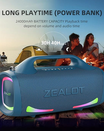 ZEALOT Bluetooth Speaker, 110W Peak(100W) Booming Sound Speakers Wireless, Dual Pairing, XBass, BT 5.3, 24000mAh Power Bank, Portable Outdoor Waterproof Speaker for Camping, Beach Party（Dark Blue）