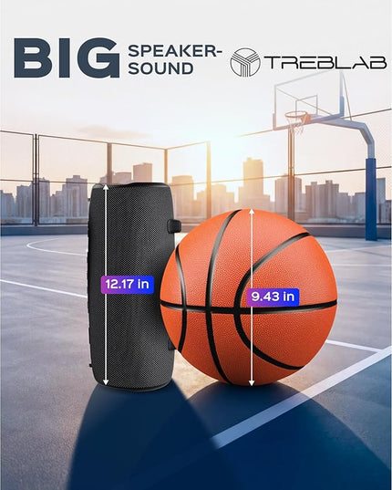 TREBLAB HD-Max Portable Bluetooth Speaker, 60W Loud Stereo Sound with Deep Bass, IPX7 Waterproof Outdoor Speaker, 20H Playtime, Powerbank, RGB Party Lights