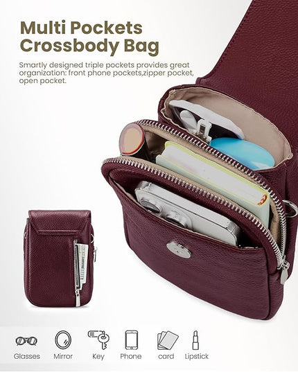 befen Genuine Leather Small Crossbody Bags for Women, Cell Phone Cross body Purse Bag with RFID Blocking Card Slots