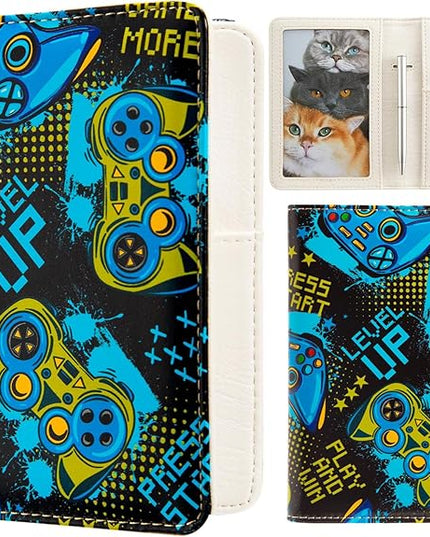 Passport and Vaccine Card Holder Combo Passport Holder with Vaccine Card Slot Wallet Credit Card Protector with RFID Blocking Women Men (Gaming Enthusiast)