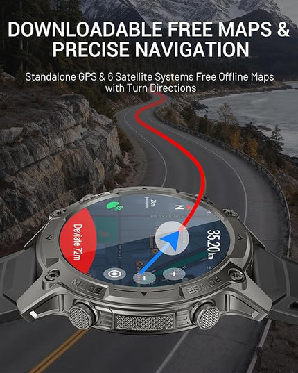 2026 AI Smart Watch with Standalone GPS & Offline Maps, 5ATM Waterproof, 1.43" AMOLED, 21-Day Battery, 178 Sports Modes, Compass, Heart Rate/SpO2/Stress/Sleep Monitor, for Android iOS Men Women Black