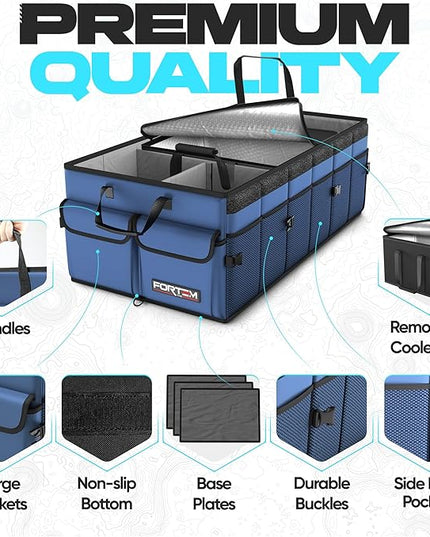 FORTEM Trunk Organizer with Cooler For SUV Car Trunk, Foldable Storage, Car Accessories for Women Men, Collapsible Bag, Perfect Christmas Gifts, 600D Oxford, Non Slip Bottom, Straps, Soft Cover (105L)