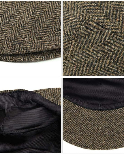 VOBOOM Men's Herringbone Flat Ivy Newsboy Hat Wool Blend Gatsby Cabbie Cap
