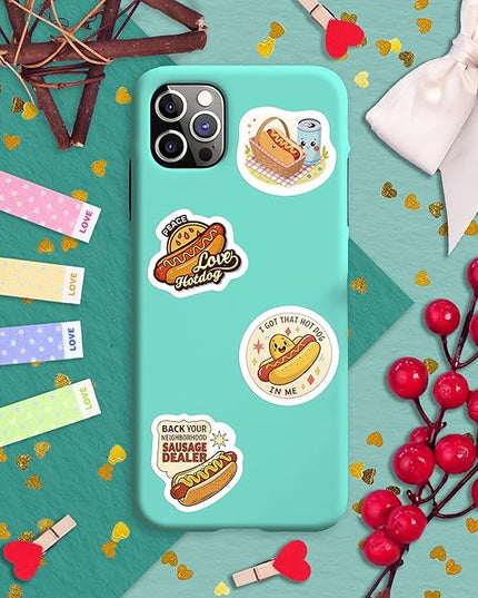 100Pcs Hot Dog Stickers Funny for Water Bottle - Hot Dog Party Decorations, Favors - Food Stickers - Gift for Women & Men