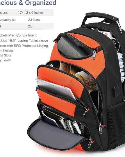 Boavan Laptop Backpack for men, 15.6 inch Laptop Bag with USB Port, Waterproof Travel Work Backpack Purse, Anti-Theft Teacher Nurse Doctor Casual Bookbags Office Business backpack，Orange Black