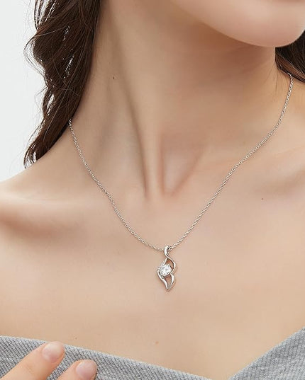 G&GEMSJEW Heart Necklaces for Women, 1-2 Carats Moissanite, 18K White Gold-Plated 925 Sterling Silver Round Brilliant Cut Moissanite Imitation Diamond Necklaces, Jewelry Gifts for Christmas Valentine's Day,Anniversary Present for Wife Women