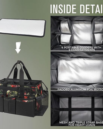 Wearable Cleaning Caddy, Cleaning Caddy Supplies Organizer with Handle & Shoulder Straps for Housekeepers, Under Sink & Car Cleaning Tool Organizers Bag with 4 Foldable Divider (GreenBush)