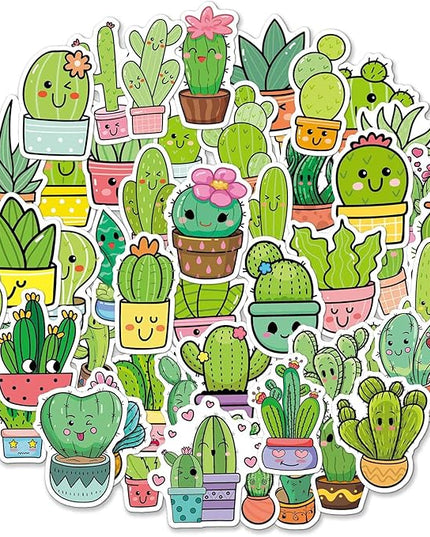 Green Plant Stickers Cute Cactus Stickers Potted Flowers for Water Bottles Laptop Girls Teens Waterproof Bulk Decals 50Pcs