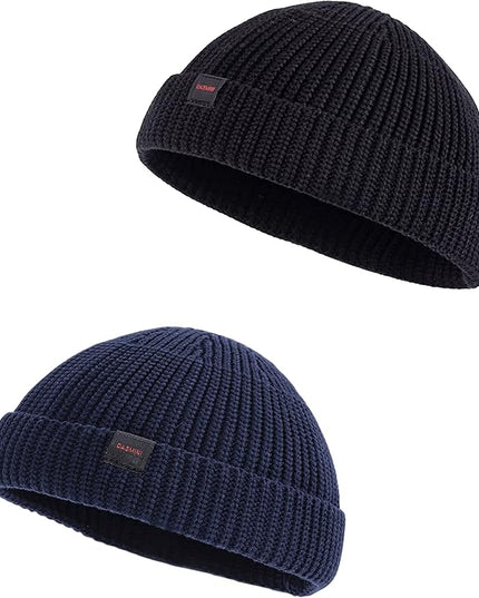 2 Pack Fisherman Beanie Hats for Men Women,Knit Trawler Skull Cap,Watch Cap,Spring Fall Winter Warm Short Hats