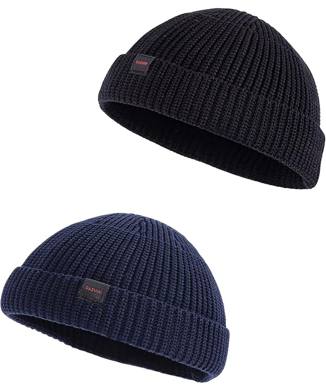 2 Pack Fisherman Beanie Hats for Men Women,Knit Trawler Skull Cap,Watch Cap,Spring Fall Winter Warm Short Hats