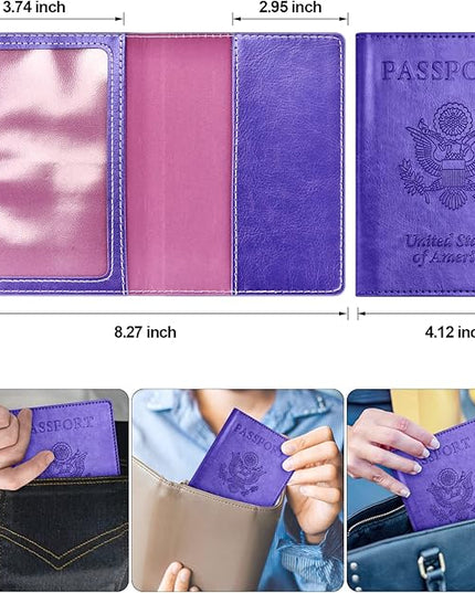 Passport and Vaccine Card Holder Combo, Passport Holder with Vaccine Card Slot, Passport Wallet, Passport Cover, Passport Case, Passport Holder for Women and Men(AKA-Bright purple)