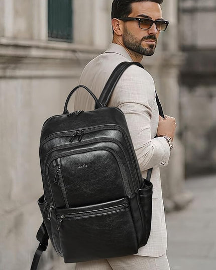 Shrrie Leather Laptop Backpack for Women, 17 inch Large Travel Laptop Backpack Purse for Casual Daypack College Work Bag