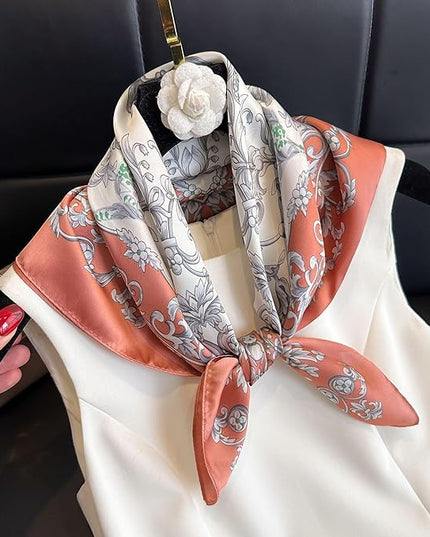 MINIDORA Satin Scarves for Women 27.5 × 27.5 inches Medium Square Elegant Silk Feeling Head Scarf