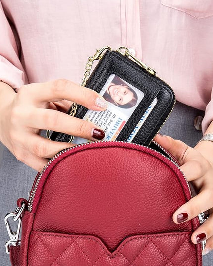 imeetu RFID Credit Card Holder, Small Leather Zipper Card Case Wallet for Women