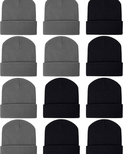 Zhanmai 12 Pack Small Winter Beanie Hats Bulk Warm Knitted Cuffed Skull Cap for Men Women