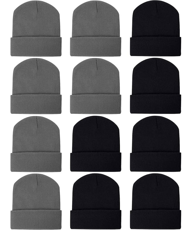 Zhanmai 12 Pack Small Winter Beanie Hats Bulk Warm Knitted Cuffed Skull Cap for Men Women