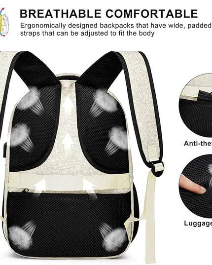 Teen Girls School Backpack 15.6 Inch Laptop Bookbag - Water Resistant College Backpack for Students, Lightweight & Sturdy, Beige