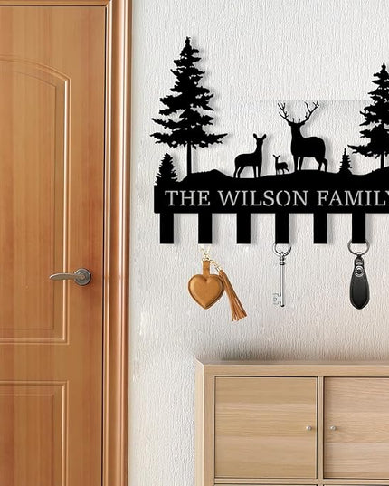 Personalized Metal Key Holder for Wall, Forest Design Rack, Metal Wall Mount Custom Name Hooks Decoration, Name Letter Wall Decoration Key Hooks, Key Hanger Decor, Key Organizer for House, Farmer Gift