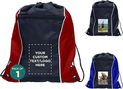 DISCOUNT PROMOS Two-Tone Drawstring Backpack Non-Woven Set of 1 - Customizable Text, Logo, Picture - Durable Sports Backpacks - Ideal for Sports, Travel, Gym & More - Red