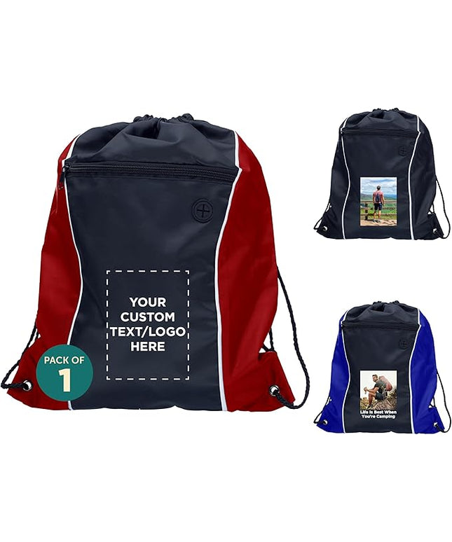 DISCOUNT PROMOS Two-Tone Drawstring Backpack Non-Woven Set of 1 - Customizable Text, Logo, Picture - Durable Sports Backpacks - Ideal for Sports, Travel, Gym & More - Red
