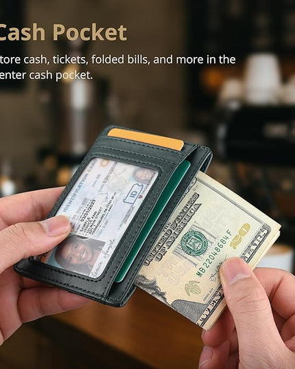 Buffway Slim Minimalist Front Pocket RFID Blocking Leather Wallets for Men and Women - Alaska Green