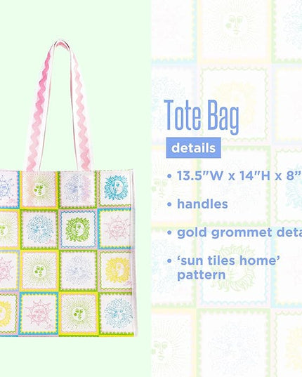 Lilly Pulitzer 13.5" x 14" Eco Tote, Market Shopper Bag, Oversize Reusable Grocery Tote with Comfortable Shoulder Strap (Sun Tiles Home)