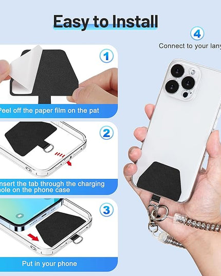 takyu Phone Tether, 2PCS Phone Leash Anti-theft Phone Strap with 2*Tab and 2*Carabiner for Hiking Climbing Shopping Fit for iPhone Samsung Most Smartphones (Silver)