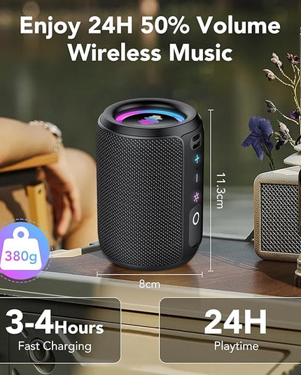 Portable Bluetooth Speaker with Lights, Bluetooth 5.4 Speaker, Powerful Crystal Clear Sound,All Day Playtime,15W Loud Stereo Sound, IPX7 Waterproof,TWS pairing for Outdoor/Home/Party/Travel,Gift Ideas