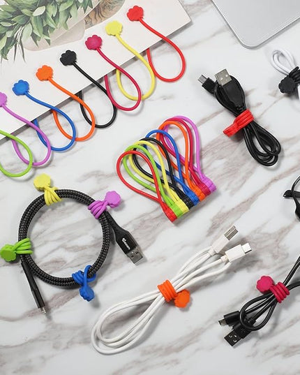 SOOOEC Snap On Magnetic Cable Ties, 32 Pack 7.2" Magnetic Cord Organizer Cute Cloud Design, Silicone Twist Ties with Strong Magnet for Bundling and Cable Management, Fridge Magnets, Assorted Colors.