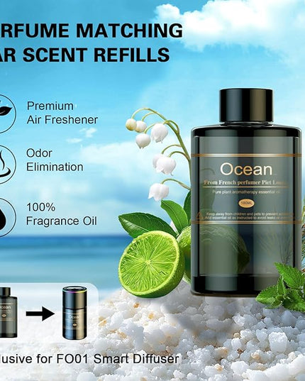 Car Air Freshener Refill for Men & Women 6.09 FL OZ /180ML-9 Month Ocean Scent Essential Oil Perfume, Essential Oil Made of Natural Plant Extracts, Compatible with Car Diffusers for Home/Office