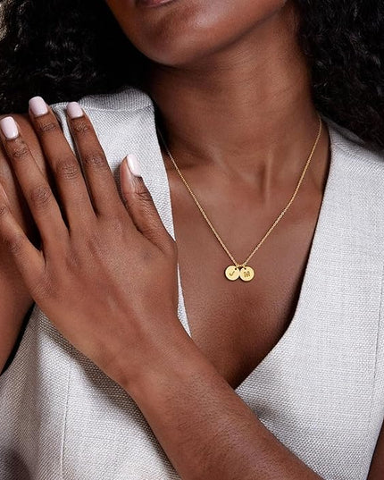 Turandoss Christmas Gifts for Grandkids - Dainty 14K Gold Plated Layered Two Letter A-Z Stack Disc Initial Necklace Trendy Birthday Personalized Gifts for Women Teen Girls Jewelry