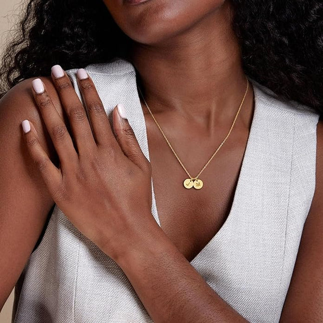 Turandoss Christmas Gifts for Grandkids - Dainty 14K Gold Plated Layered Two Letter A-Z Stack Disc Initial Necklace Trendy Birthday Personalized Gifts for Women Teen Girls Jewelry
