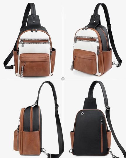 FADEON Large Sling Bag for Women, Leather Crossbody Purse Designer Anti Theft Sling Backpack, RFID Fanny Packs for Travel