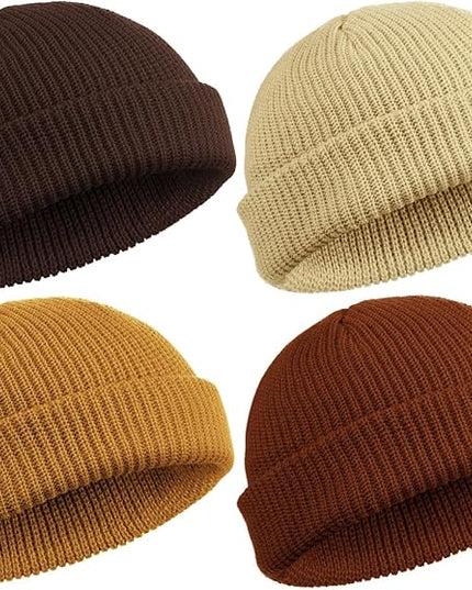 SATINIOR 4 Pieces Trawler Beanie Watch Hat Roll up Edge Skullcap Fisherman Beanie Unisex