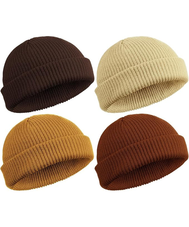 SATINIOR 4 Pieces Trawler Beanie Watch Hat Roll up Edge Skullcap Fisherman Beanie Unisex