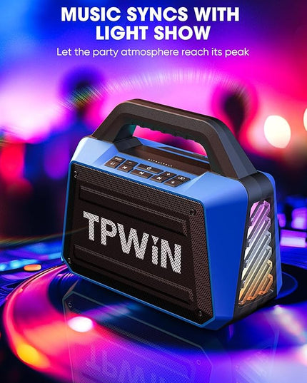 Portable Bluetooth Speakers Loud - Wireless Speaker 80W Peak, Light Show, 20H Playtime, Strong Bass, BT 5.3, TWS, IPX6 Waterproof for Outdoor Travel Beach Camping - Blue