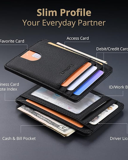 Buffway Slim Minimalist Front Pocket RFID Blocking Leather Wallets for Men and Women - Galaxy Black
