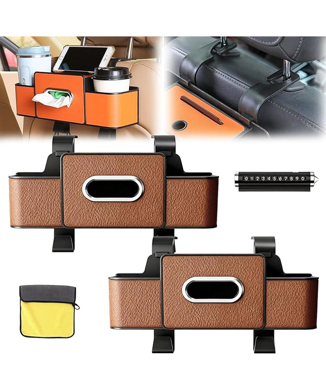 DDRIC Car Organizers and Storage Box, 2026 New 3-in-1 Car Backseat Organizer, Multifunctional Car Seat Back Storage Box with Tissue Holder 2 Cup, for Hold Phone, Drinks, Handbag (2-D)