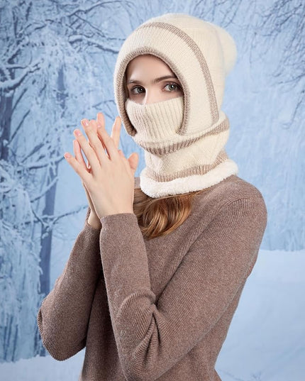 HUAMULAN Women Winter Beanie Hats One Piece Fleece Lined Knit Balaclavas Mask Set Skull Neck Circle Scarf Ski Snow Hat Pompom