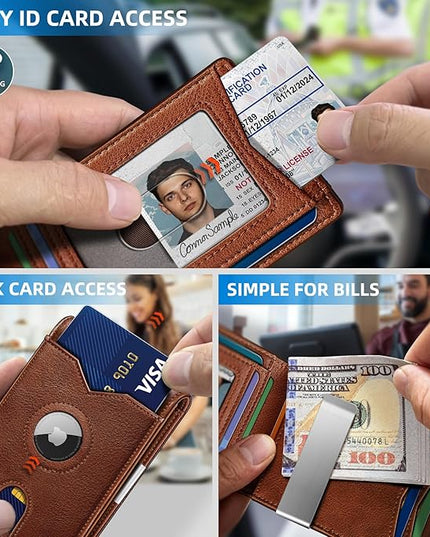 miyozi Airtag Wallet for Men,with Money Clip 11 Cards Slim Front Pocket Leather RFID Blocking Wallet with Gift Box