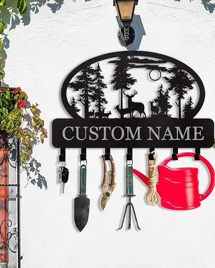 Dyoart Personalized Key Holder for Wall, Custom Metal Deer Cabin Key Hooks with Name, Metal Key Holder Hooks Organizer Rack, Key Hanger Decor for Kitchen, Entryway, Hallway, Office, Doorway