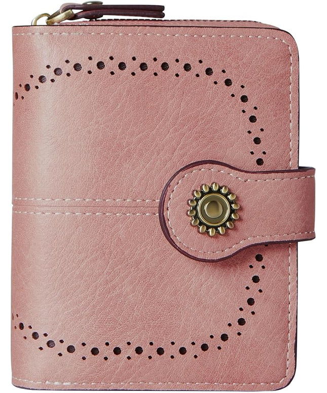 TFKGS Small Womens Wallet Leather RFID Blocking Bifold Compact Card Holder Ladies Zipper Accordion Pocket with ID Window Pink