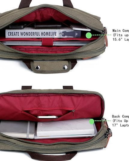 Stylish 17 inch Canvas Laptop Bag Messenger Bag Briefcase Vintage Crossbody Shoulder Bag Military Satchel for Men BC-07 | Stylish, 17 inch, Canvas, Vintage, Military