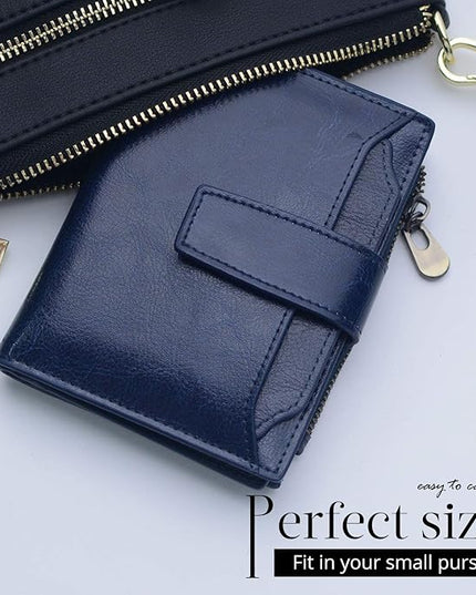 Bveyzi Women's Small Leather RFID Blocking Bifold Zipper Pocket Wallet Ladies Credit Card Slots Purse with id Window